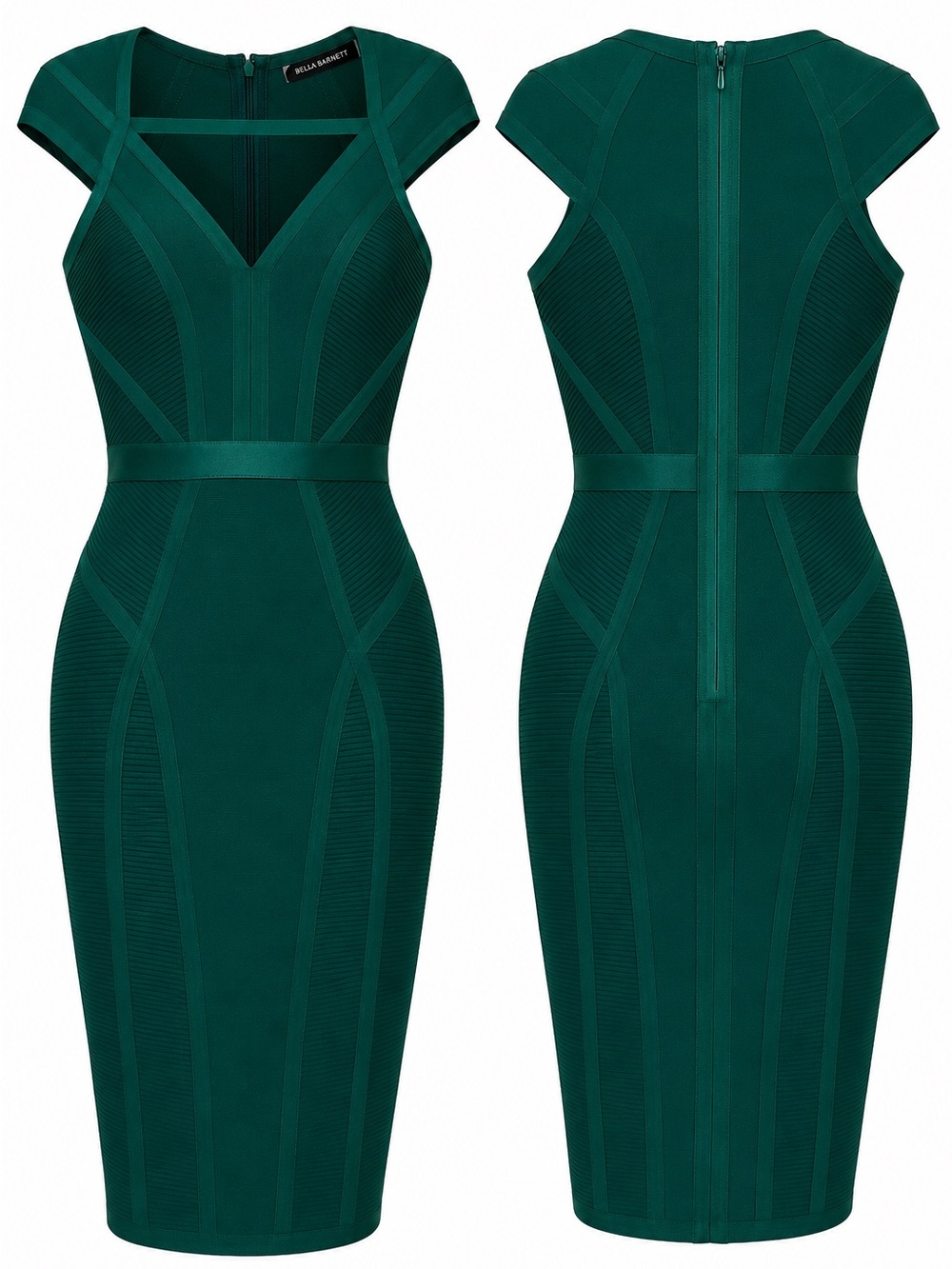 Bella Barnett Emerald Green Bandage Bodycon Midi Dress Size M NWT